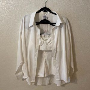 NWT Princess Polly White 3 Piece Set - Bralette, Shorts, Button Up - Size 12